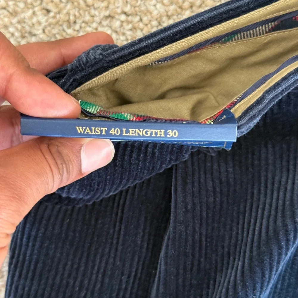 Polo Ralph Lauren Corduroy Pants Mens 40x30 Navy Blue Pleated Cuffed Trousers